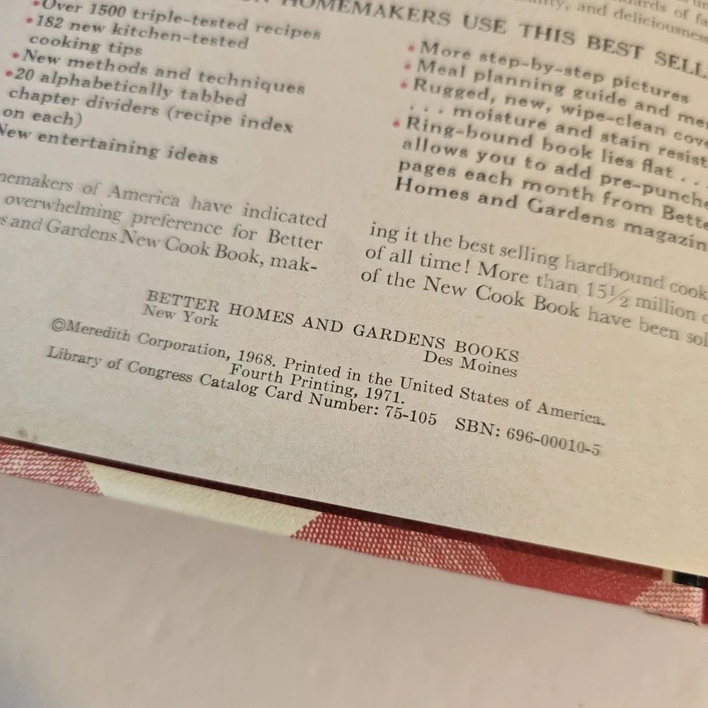 Vintage 1968 Better Homes Gardens Red Check New‎ Cook Book Meredith Press 5 Ring